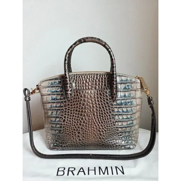 Brahmin Duxbury Satchel Petrol Magnus Croc Embossed Leather Bag Strap Dust Bag - Picture 2 of 16